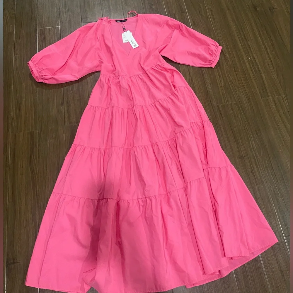 Zara new sleeve poplin pink dress - Picture 2 of 6